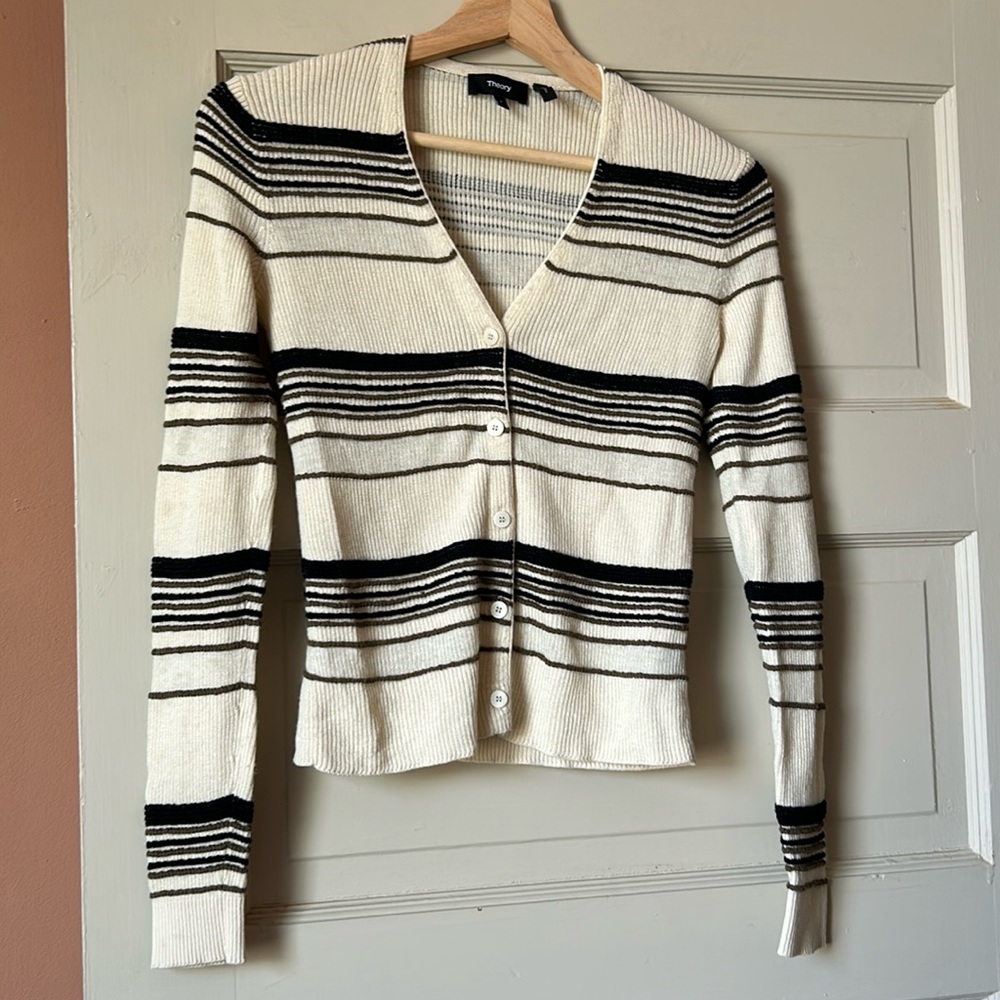 Theory wool blend striped v neck cardigan - XS